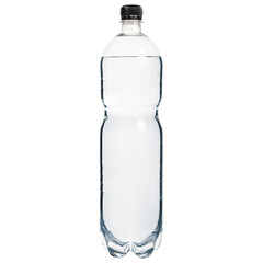 Plastic transparent bottle of water  1,5 from a supermarket isolated on a white background. Photos for catalogs of marketplaces and online stores, close-up in excellent quality.