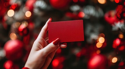 Woman holding red credit card during christmas shopping