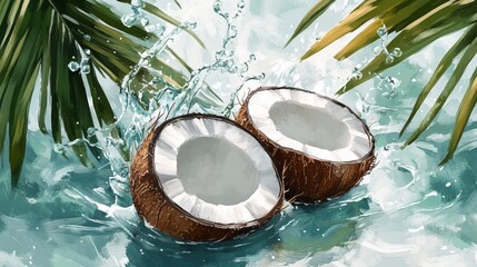 Fresh Coconut Water in a Tropical Setting, Refreshing Summer Drink Generative AI