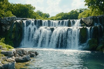 Fototapeta premium Serene Waterfall Amidst Lush Greenery