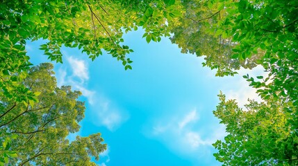 green trees and blue sky