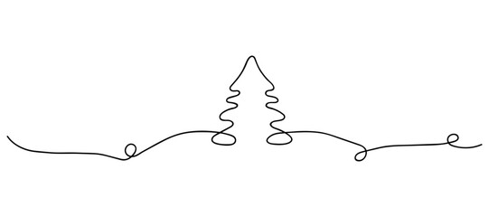 Continuous one line drawing of Christmas tree with star on top. Isolated on white background vector illustration