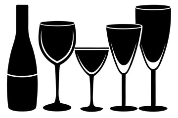 Set of silhouette images of glass glasses for different drinks silhouette vector illustration.