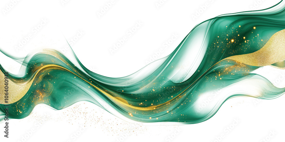 Poster vibrant green wave design with movement and dynamism. multiple lines create flow and motion on isola