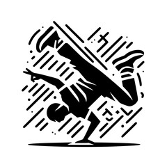 Fototapeta premium Dynamic breakdance silhouette vector illustration, B-Boy performing a freeze pose, hip hop street dance graphic icon. 
