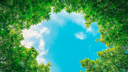 green trees and blue sky