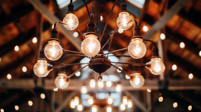 Industrial-style chandelier featuring exposed Edison bulbs, ideal for modern urban interiors.