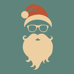 Merry Christmas vector concept in red color with illustration of Christmas hat and Santa Claus white beard, perfect for your template or background design.