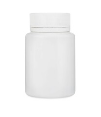 Medical bottle with pills isolated on white