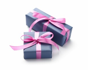 Beautiful gift boxes with pink bows isolated on white