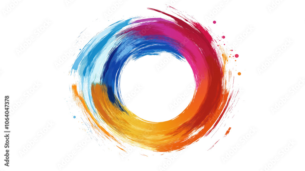 Poster vibrant circular design with colorful brushstrokes in red, blue, yellow, and green. energetic and li