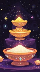 Epiphany Celebration Golden Bowls with Frankincense, Myrrh, and Gold