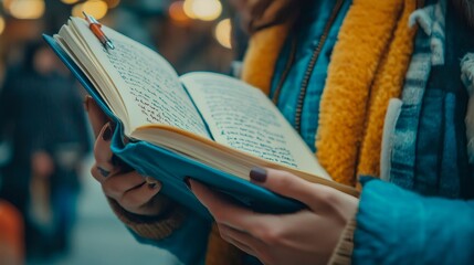 a woman is writing in notebook.