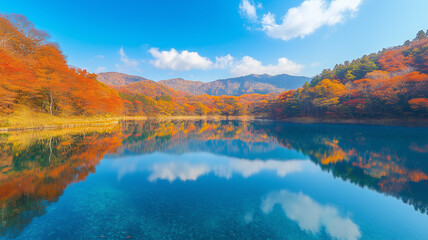 秋の湖と森の彩り