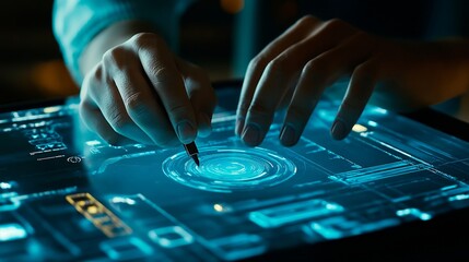 Obraz premium Double exposure of businessman's hands typing on computer