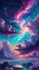 Dreamy Nebula Clouds in Vibrant Night Sky, fantasy phone wallpaper