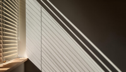 Obraz premium Sunlight streaming through blinds, creating a pattern of shadows on a wall, adding an element of visual interest to the interior