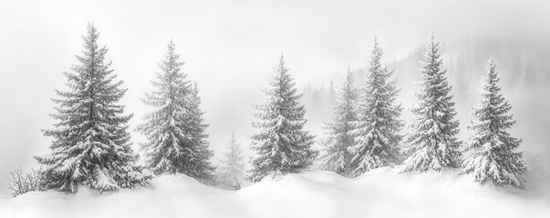 Obraz premium a winter forest with pine trees covered in snow, peaceful holiday scene, watercolor effect, isolated on white background