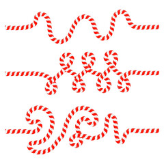 Vector Christmas candy cane lines isolated on white background. Xmas symbol. Traditional xmas candy with red and white stripes. Santa caramel cane with striped pattern.