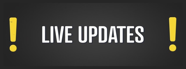 Live Updates. A blackboard with white text. Illustration with grunge text style.