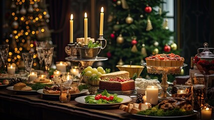 Fototapeta premium table served for Christmas dinner