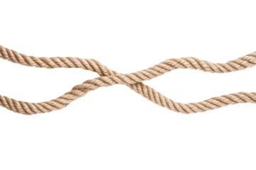 Close-up of rope with tightly woven fibers, natural brown color. Coiled rope with intertwined fibers, complex network of connections. transparent background highlights rope and its intricate weave.