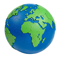 A small, 3D representation of the Earth with green continents and a blue ocean. It emphasizes global connectivity, environmental awareness, or international scope.