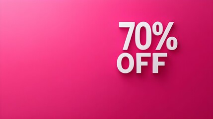 White '70% OFF' Promotional Sign on a Hot Pink Background with Copy Space