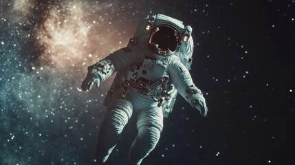 Fototapeta premium An astronaut floats in space, surrounded by stars and a nebula.