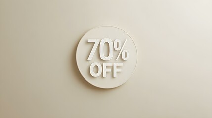 White '70% OFF' Promotional Sign on a Ivory Background with Copy Space