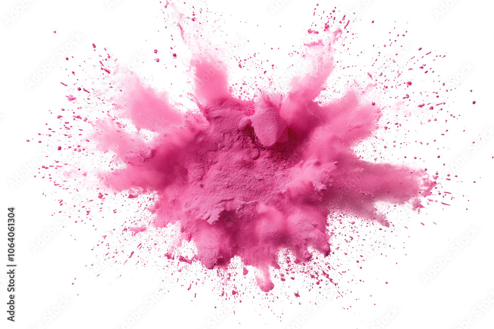Poster vibrant pink powder explosion on transparent background. powder particles scattered in directions, c