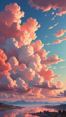 Vibrant Sunset Clouds in Serene Sky with Light Trails, fantasy phone wallpaper