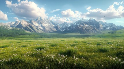 Fototapeta premium Majestic mountain landscape with blooming wildflowers on a sunny day in the countryside