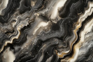 Abstract marbled texture in dark shades of black, gray, and ivory, accented with metallic gold. Fluid, smoky patterns create a luxurious and mysterious design