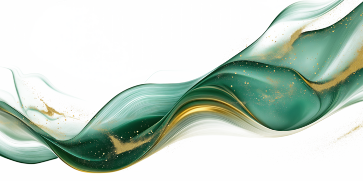 Digital illustration of a green wave on isolated transparent background. Gradient of green colors from dark to light. Wave shape, lines, curves, modern design, abstract art. Alpha mask.