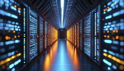 Fototapeta premium Post-Incident Review conducted in sleek cybernetic hub, where data flows through illuminated pathways, revealing insights.