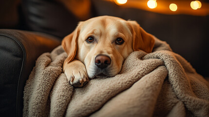 Golden Retriever Relaxing in Cozy Indoor Setting