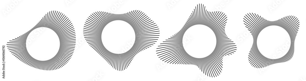 Poster Music sound waves circles set. Equalizers vector icon design set. Music symbol. Circular audio radial spectrum lines