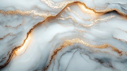 Abstract white marble background with golden veins.