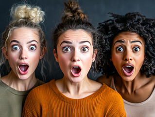 Friends with surprised expressions, reacting to something unexpected.