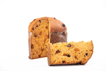Panettone, beautiful and delicious panettone photographed with white background, selective focus.