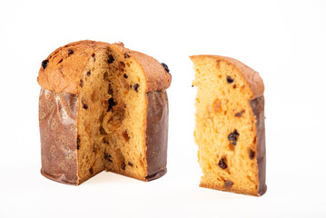 Panettone, beautiful and delicious panettone photographed with white background, selective focus.