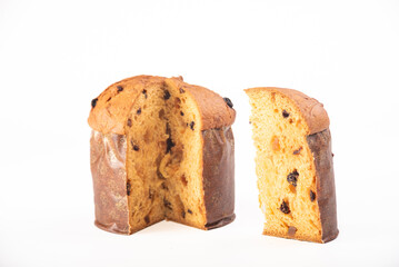 Panettone, beautiful and delicious panettone photographed with white background, selective focus.