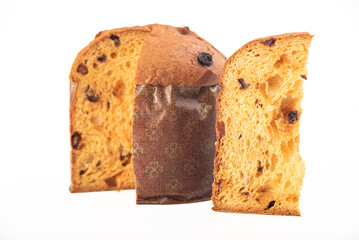 Panettone, beautiful and delicious panettone photographed with white background, selective focus.