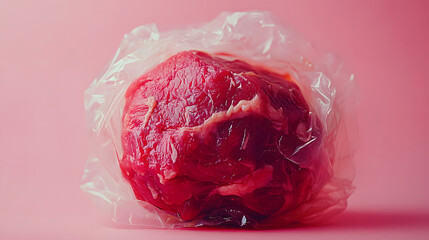 Fresh Shank Meat Display in Transparent Packaging with Elegant Solid Color Background for Marketing Purposes