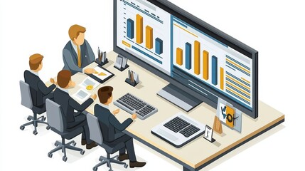 Business analysts collaborate to interpret data insights and drive strategic decisions using advanced visualization tools