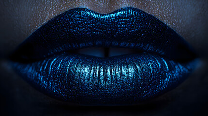Obraz premium A Stunning Extreme Close-Up of Bold Navy Blue Lips with Matte Finish, Rich Texture, and Professional Beauty Photography Techniques