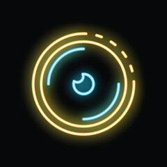 Bright neon icon of loading symbol with rotating circles glowing on black background