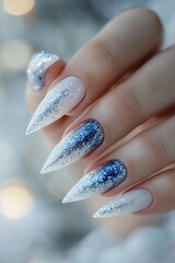 christmas manicure neat sleek design, luxury and upscale salon style white blue color palette