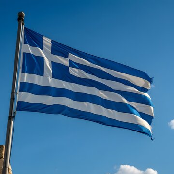 greek flag against sky